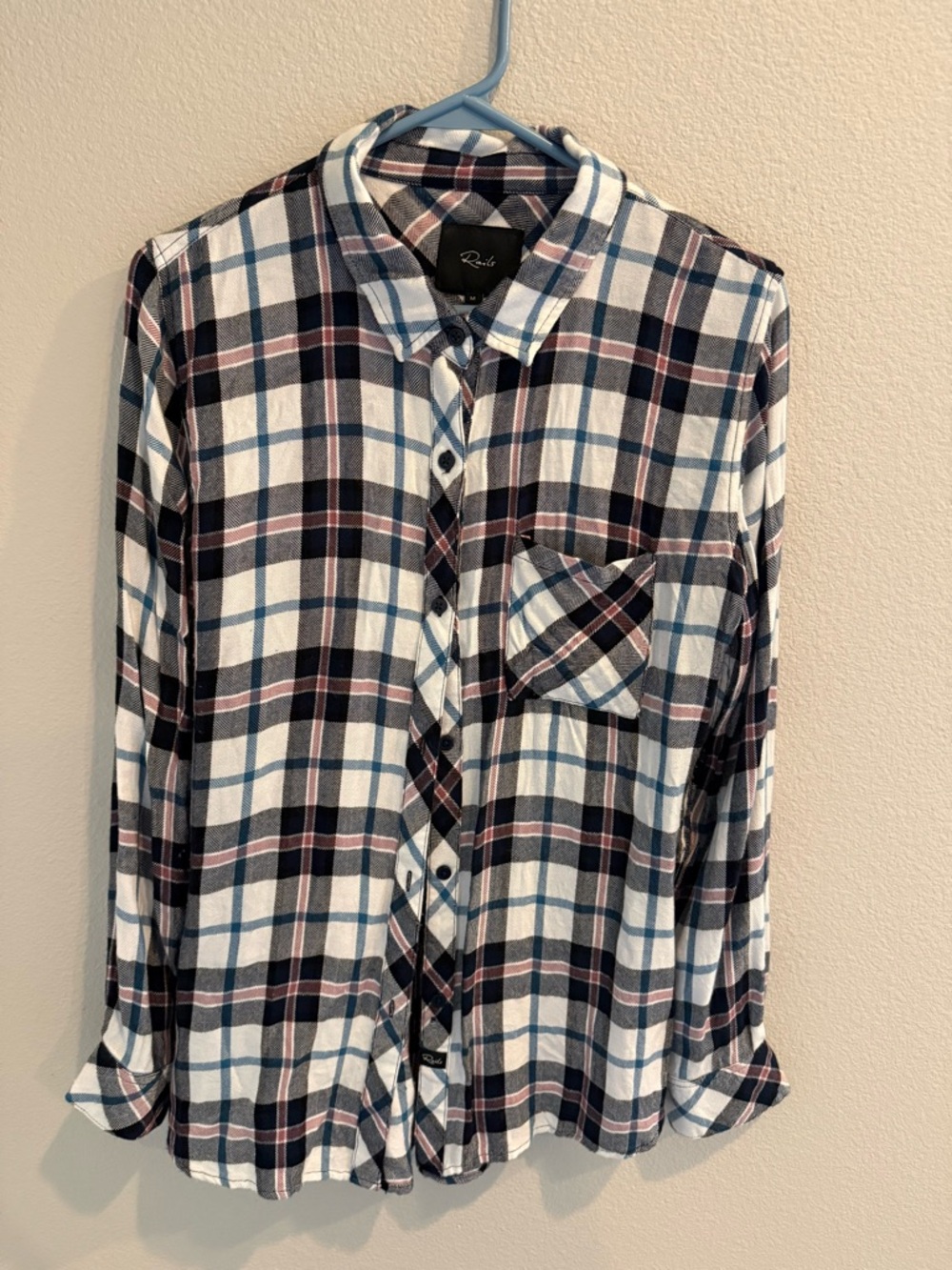 Rails Plaid Button-Down Shirt in White, Navy and Pink